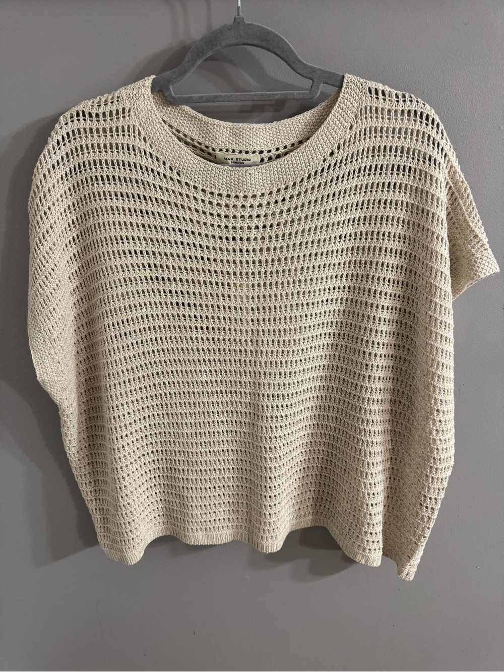 Max Studio Oyster Open-Weave Crewneck Sweater
